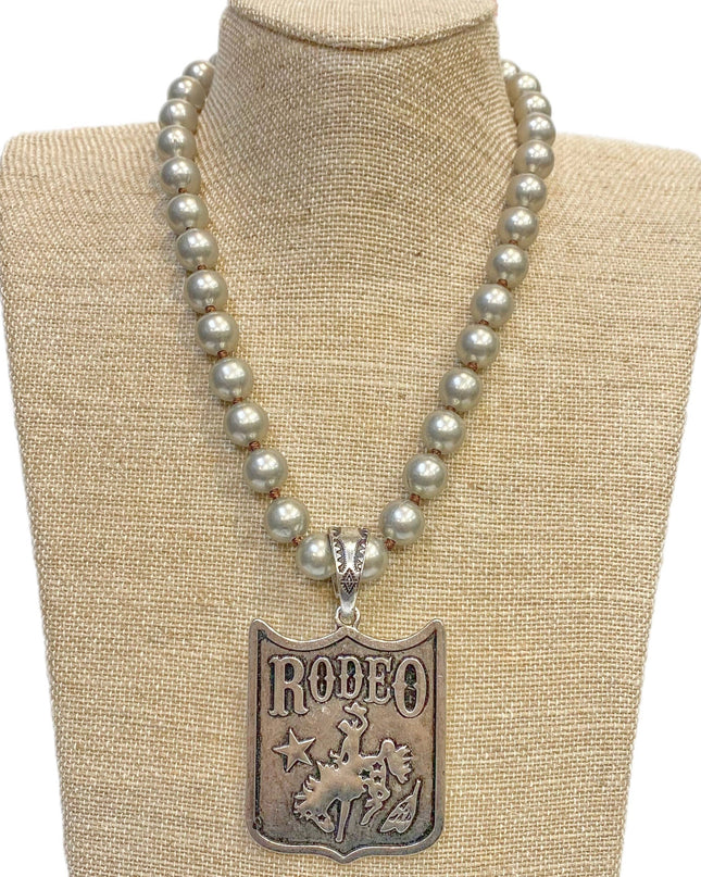 Rodeo (Horse Rider) Pendant on Faux Navajo Pearl Necklace