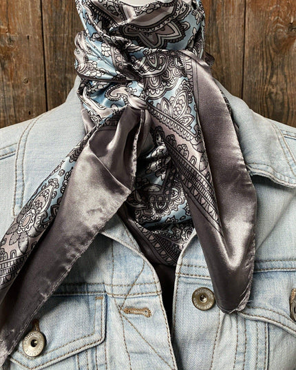 35X35"  Grey & Turquoise Paisley Wild Rag / Scarf WR2144