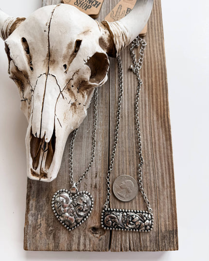Western Style Engraved Heart | Bar Necklace