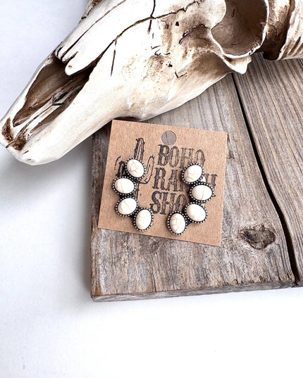 Western Cluster Squash Blossom Stone Stud Earrings