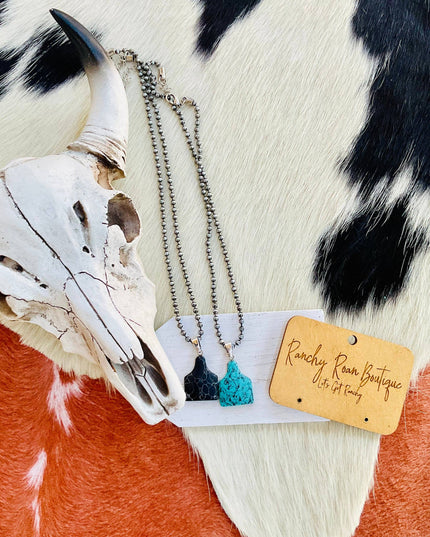 Western Ear Tag Pendant Necklace - Black Stone