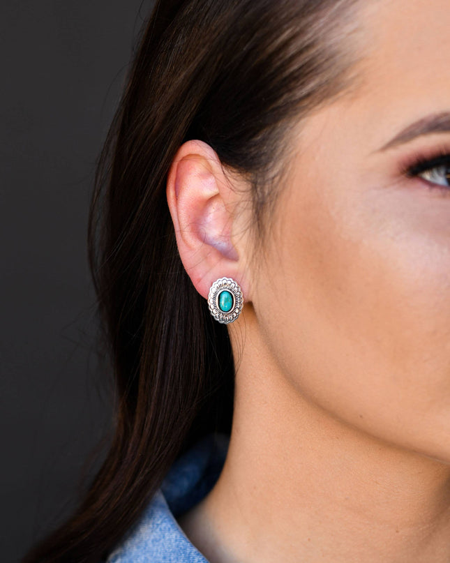 Silver Flower Concho Earring w/ Turquoise Stone