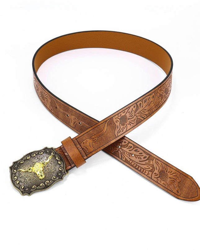 Western Cowboy Style Bull Head Buckle Retro Belt