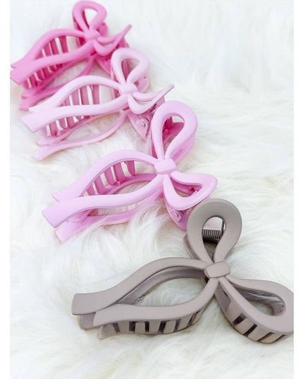 Assorted Pink and Taupe Shades of Bow Clip