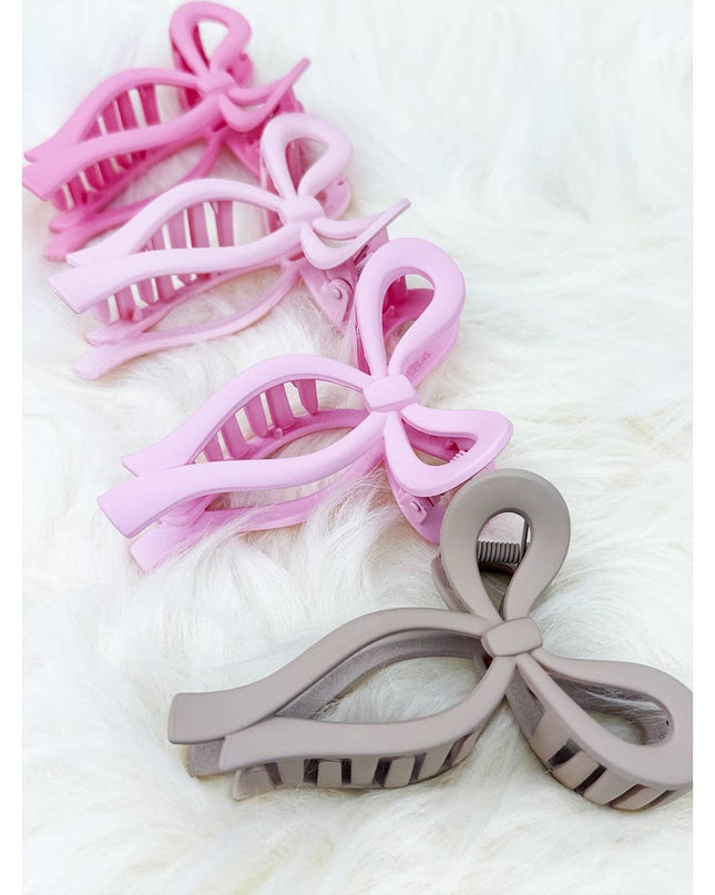 Assorted Pink and Taupe Shades of Bow Clip