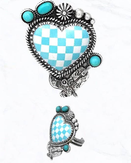 Heart Checkered Turquoise Ring