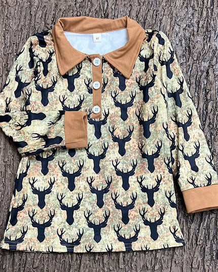 Deer printed boys long sleeve shirt. BSPO0425-MON