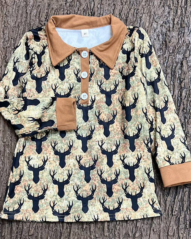 Deer printed boys long sleeve shirt. BSPO0425-MON