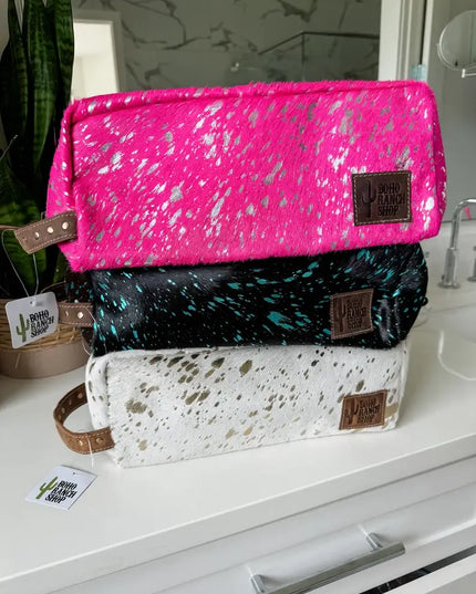 XL Cowhide Western Toiletry Hair Tools Bag Makeup Travel