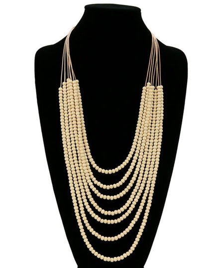 Multi Strand Wood Bead Boho Necklace