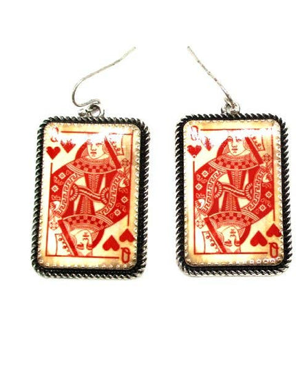 Vintage Heart Queen Card Dangle Earring