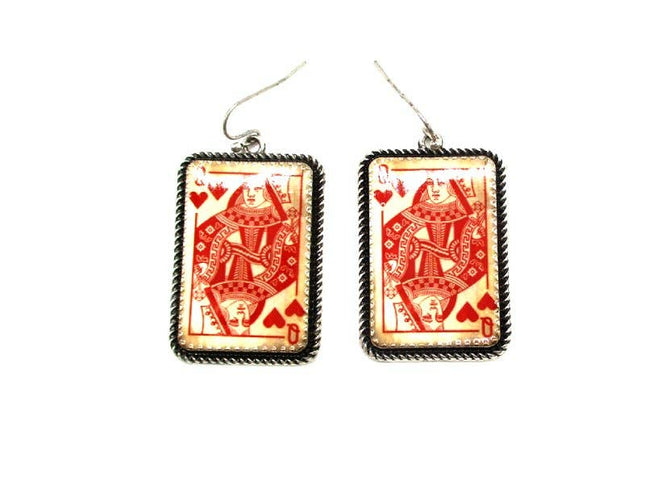 Vintage Heart Queen Card Dangle Earring
