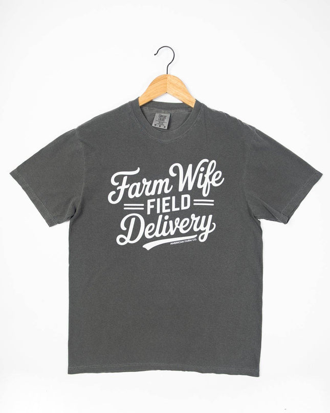 Western 'Farm Wife Field Delivery' Charcoal Graphic Tee