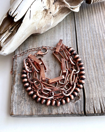 5 Layered Western Chunky Chain & Navajo Style Pearl Bracelet