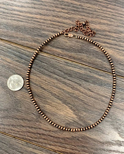 734100, Handmade 16" 4mm Copper Navajo Bead Necklace