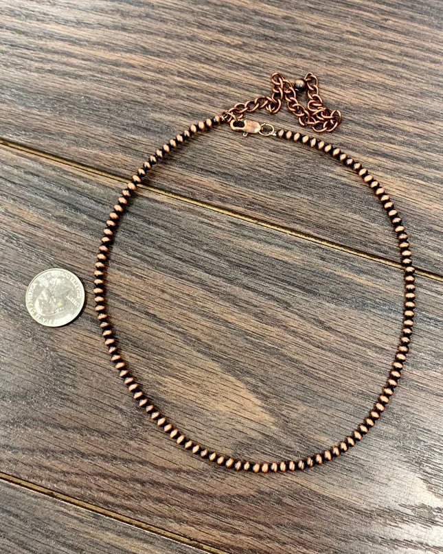 734100, Handmade 16" 4mm Copper Navajo Bead Necklace