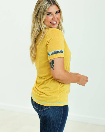 Cactus and Turquoise on Mustard Tee with Cowprint