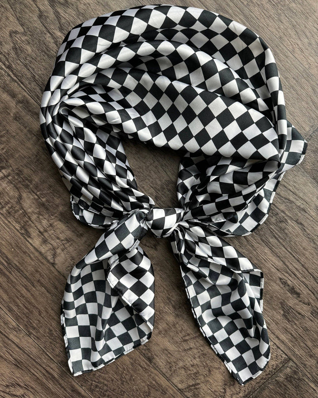 WILD RAG Black and White Check Cowboy Western Neck Scarf Bandanna by Double B Wild Rags