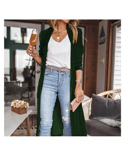 Loose Velvet Long Cardigan Coat With Elasticity