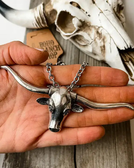 Large Longhorn Pendant Steer Western Necklace