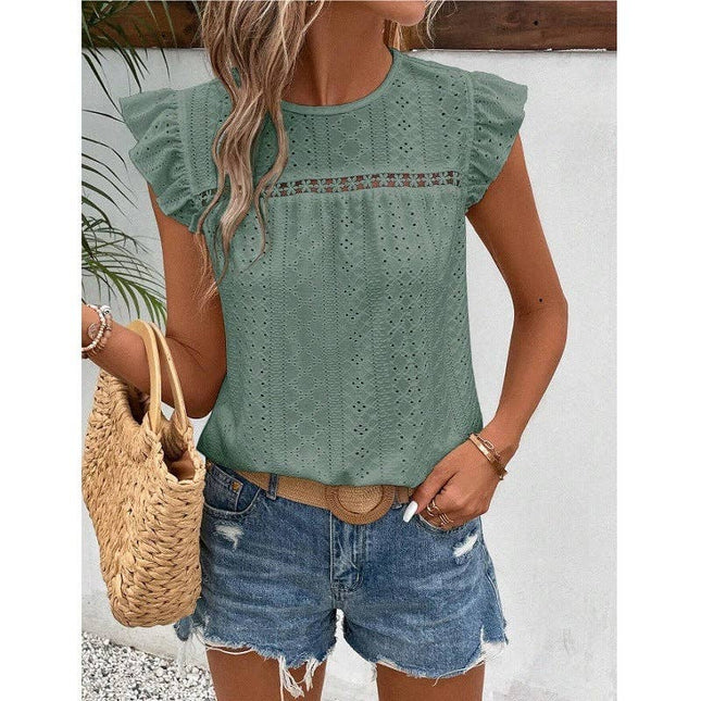 Summer Lace Ruffle Sleeve Top for Women - Casual and Stylish