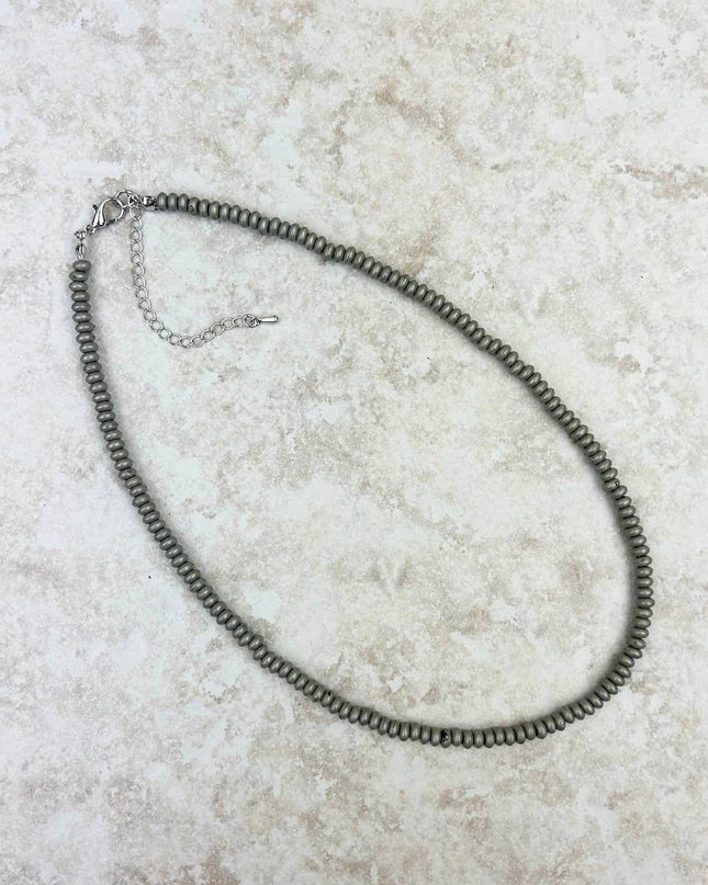 NKS230603-27-SILVER     16 Inches 5mm roundel silver Navajo pearl bead Necklace