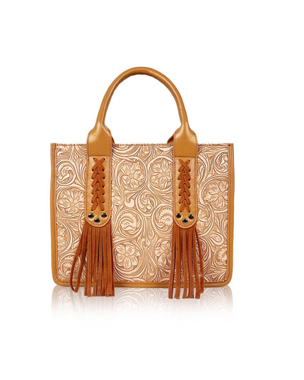 Flower Pattern Western Tote Bag with Fringe