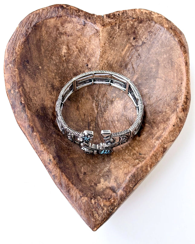 Western Horseshoe Spade Checker Stretch Bracelet - White