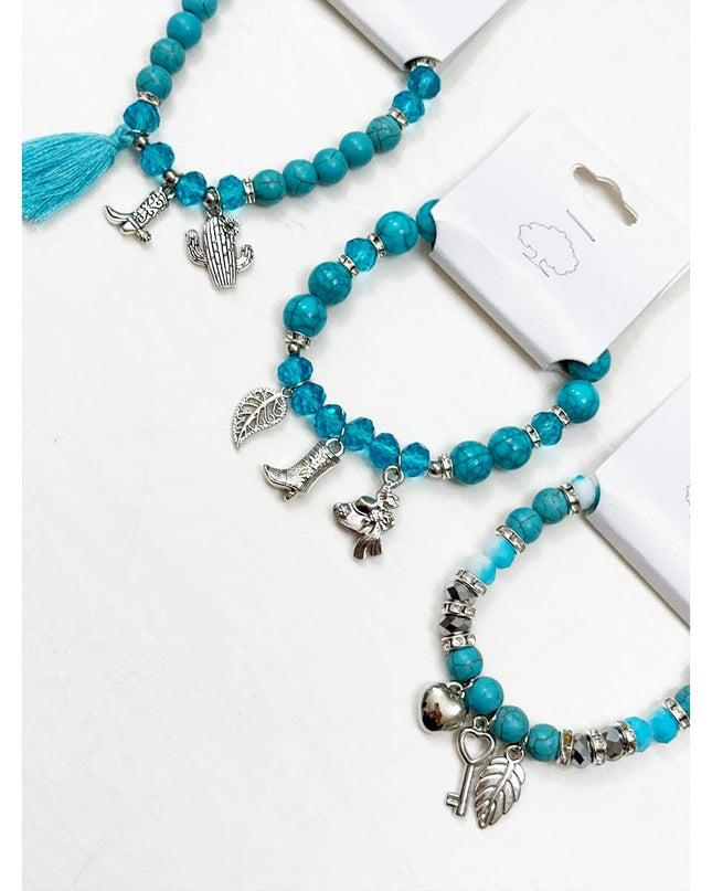 Western Boho Mix Charms Turquoise Theme Bracelets