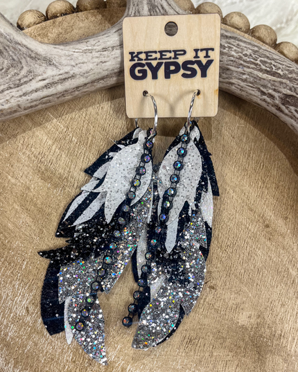 Black & Silver Feather Earrings