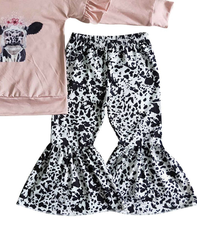 Baby girls fall pink cow bell pants clothes sets