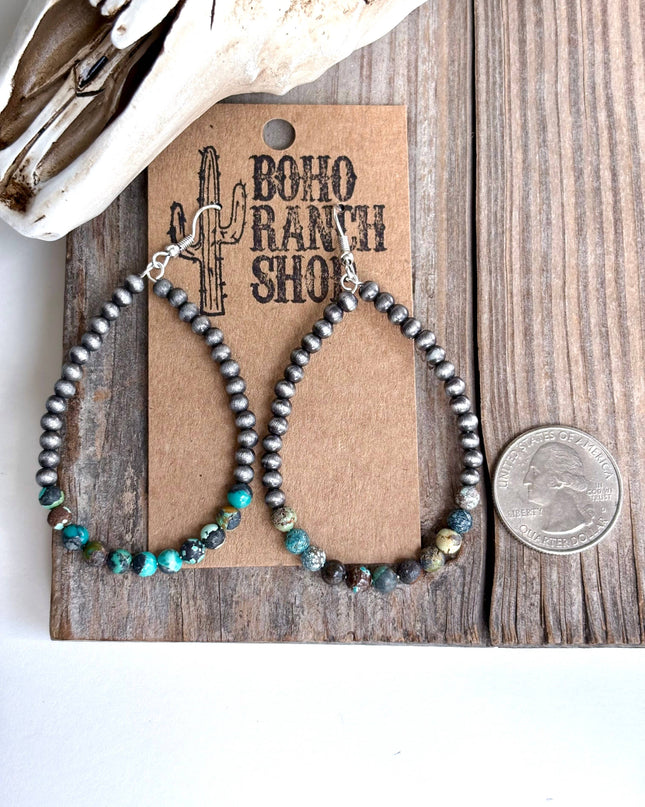 Western Navajo Style Pearl Teardrop Hoop Dangle Earrings