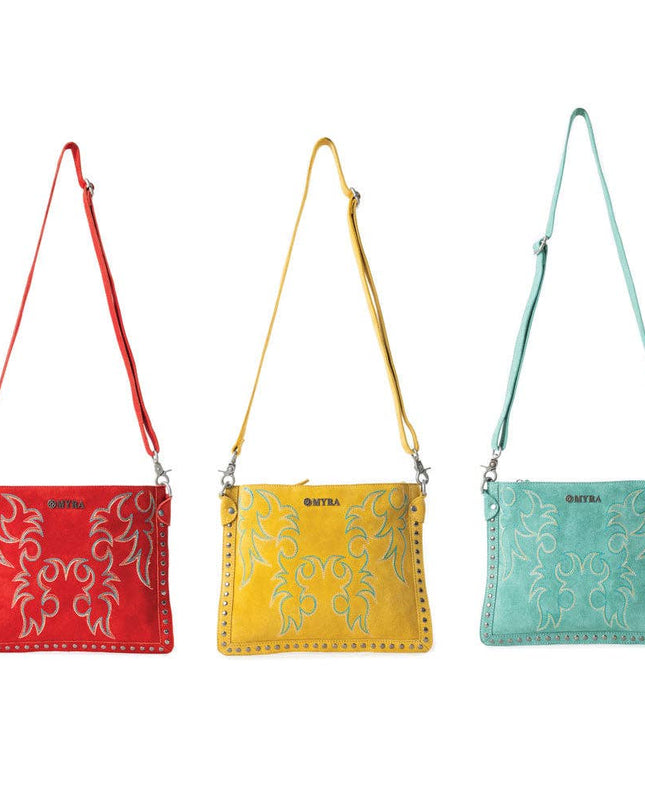 Texas Rose Western Embroidered Leather Bag in Scarlet Red