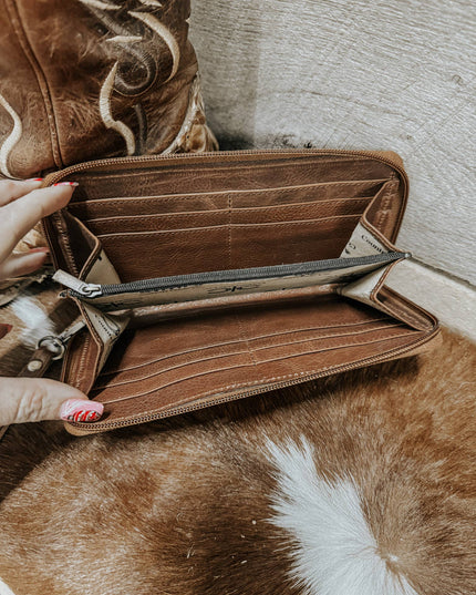 Checkered Cowhide Womens Wallet Wristlet Trendy