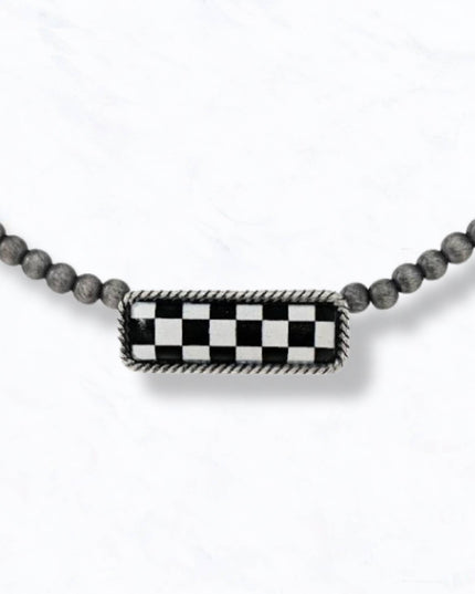 Black & White Checkered Beaded Choker