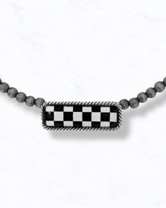 Black & White Checkered Beaded Choker