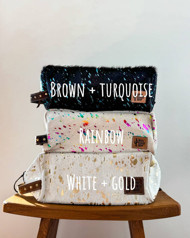 XL Cowhide Western Toiletry Hair Tools Bag Makeup Travel
