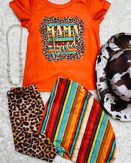 XCH0333-4H MAMA tried leopard top bell bottom girls sets
