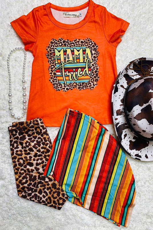 XCH0333-4H MAMA tried leopard top bell bottom girls sets