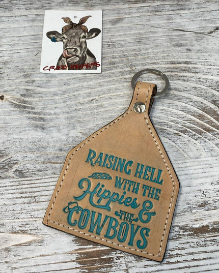 Tooled Leather Keychain-Hippies