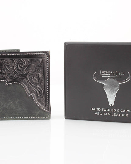 American Bison Oil Pull Up Bifold Wallet Tooled  ABW028