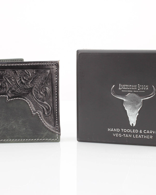 American Bison Oil Pull Up Bifold Wallet Tooled  ABW028