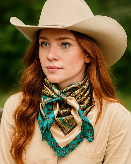 35X35" Teal and Cream Giant Paisley Wild Rag / Scarf WR1027