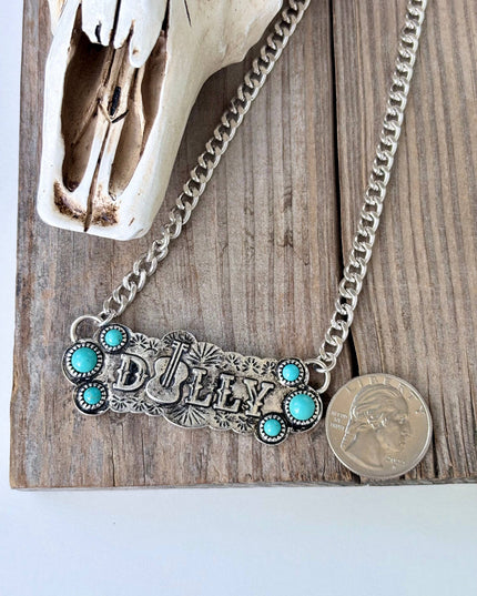 Western Style Turquoise Dolly Guitar Bar Pendant Necklace