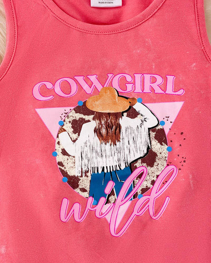 Cowgirl wild" watermelon tone tank top w/fringe.