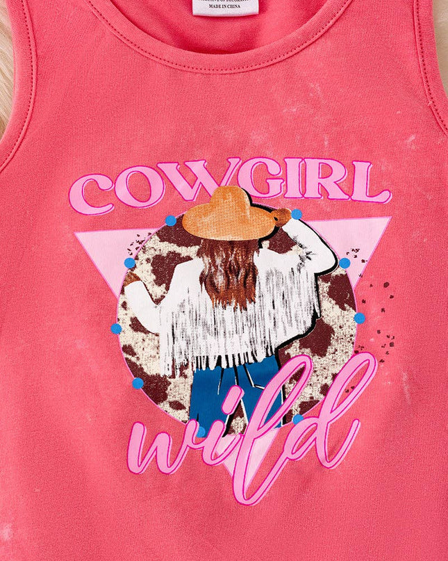 Cowgirl wild" watermelon tone tank top w/fringe.
