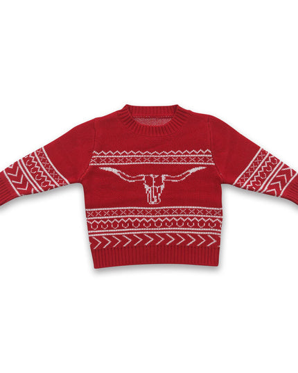 Olive bull skull aztec cow baby kids sweater
