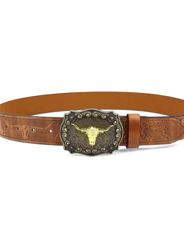 Western Cowboy Style Bull Head Buckle Retro Belt