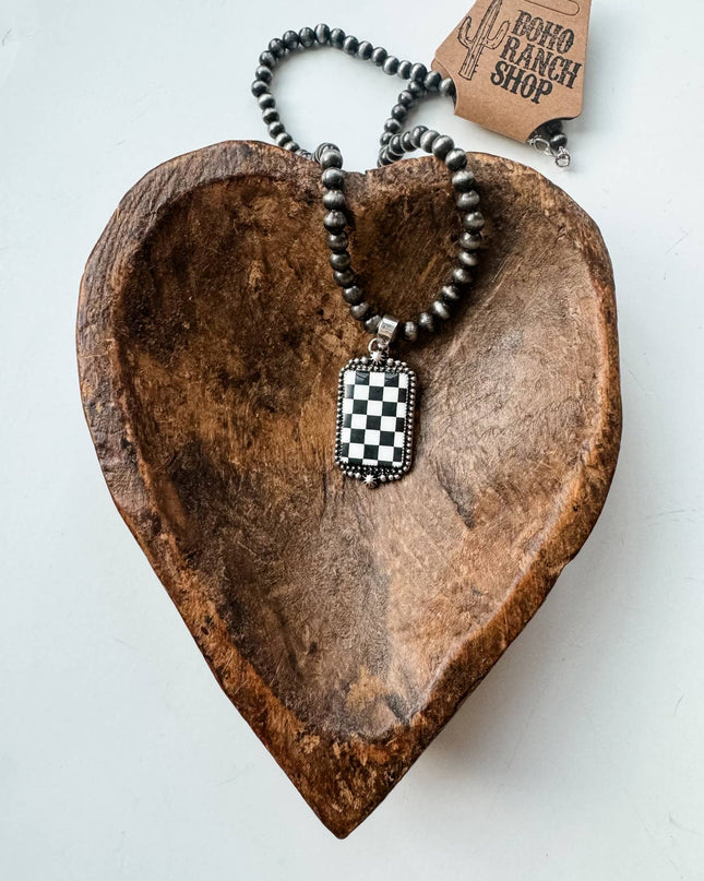 Western Checkered Pendant Necklace 