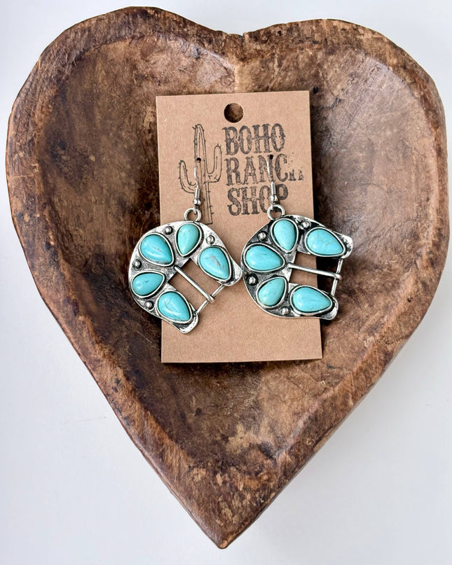 Western Style Horseshoe Turquoise Stone Dangle Earrings